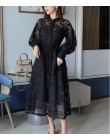 Eleganckie drążą kobiety sukienka stojak latarnia rękaw wysokiej bandaż w talii z kamizelki sukienki Midi kobieta moda 2019 Chic