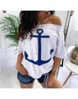Fanbety kobiety sexy off shoulder zestawy dwuczęściowe sukienka kotwica łodzi koszule z nadrukiem sukienka w paski zestawy Lady 