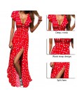 WENYUJH kobiety Polka Dot sukienka z wysokim wycięciem lato Sexy dekolt plaża sukienka boho z krótkim rękawem skrzydła Maxi dług