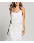 Sukienka z frędzlami kobiety Sexy Summer Flapper Beach Dress Strap głęboki dekolt czarny srebrno-biały krótki Fringe sukienek A-