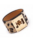 D & D Fashion Leopard Charm skórzane bransoletki dla kobiet proste wszystkie mecze OL V słowo szeroka bransoletka mankietowa Fem