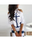 Fanbety kobiety sexy off shoulder zestawy dwuczęściowe sukienka kotwica łodzi koszule z nadrukiem sukienka w paski zestawy Lady 