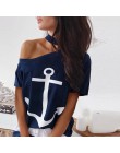 Fanbety kobiety sexy off shoulder zestawy dwuczęściowe sukienka kotwica łodzi koszule z nadrukiem sukienka w paski zestawy Lady 