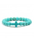 Modny jezus wisiorek krzyż niebieski Turquoises mężczyzn bransoletka czarny kamień lawowy 8mm białe koraliki bransoletki bransol