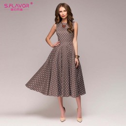 S. FLAVOR kobiety sukienka vintage bez rękawów, dekolt w kształcie litery "o", 2020 lato Vestidos kobiety elegancka, w kropki dr