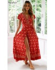 Nadafair Vintage, w kwiaty Maxi sukienki elegancka plaża Sash Sexy V Neck podział sukienka z nadrukiem długa letnia sukienka Boh