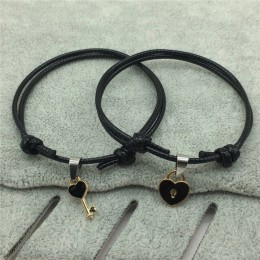 Kluczowa kłódka serce para bransoletka dla kobiet i mężczyzn Handmade Vintage Rope Chain regulowana biżuteria kochanków sparowan