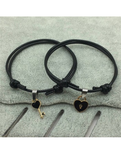 Kluczowa kłódka serce para bransoletka dla kobiet i mężczyzn Handmade Vintage Rope Chain regulowana biżuteria kochanków sparowan