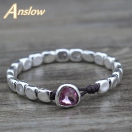 Anslow nowy projektant Handmade papier do diy liny srebrne koraliki różowy niebieski kryształowa bransoletka dla kobiet dziewczy