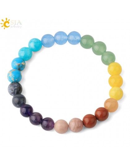 CSJA Healing 7 bransoletka czakr dla kobiet bransoletki z kamienia naturalnego Femme 2019 kryształ reiki 8mm kule Amulet bransol
