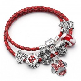 Sonykifa biżuteria Mickey Minnie skóra Pandoro bransoletka dla kobiet uroku bransoletki ręcznie robiona biżuteria Pulseras Drops