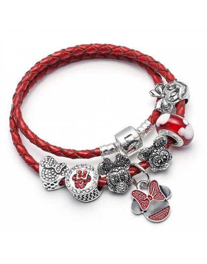 Sonykifa biżuteria Mickey Minnie skóra Pandoro bransoletka dla kobiet uroku bransoletki ręcznie robiona biżuteria Pulseras Drops