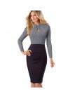 Ładny-zawsze Vintage kontrast kolorowy Patchwork nosić do pracy węzeł vestidos Bodycon biuro biznes obcisła damska sukienka B430