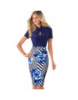 Ładny-zawsze Vintage kontrast kolorowy Patchwork nosić do pracy węzeł vestidos Bodycon biuro biznes obcisła damska sukienka B430