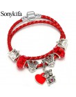 Sonykifa biżuteria Mickey Minnie skóra Pandoro bransoletka dla kobiet uroku bransoletki ręcznie robiona biżuteria Pulseras Drops
