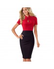 Ładny-zawsze Vintage kontrast kolorowy Patchwork nosić do pracy węzeł vestidos Bodycon biuro biznes obcisła damska sukienka B430