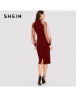 SHEIN Party czarna lub niebieska ołówkowa sukienka bodycon z żakardowym kontrastowym siatkowym rękawem latarnia wiosna kobiet z 