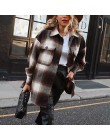Vintage women 2019 z długim rękawem płaszcze wełniane moda damska gruby płaszcz w kratę kobieta streetwear eleganckie dziewczyny