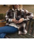 Vintage women 2019 z długim rękawem płaszcze wełniane moda damska gruby płaszcz w kratę kobieta streetwear eleganckie dziewczyny