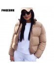 FORERUN Fashion Bubble Coat solidny standardowy kołnierz ponadgabarytowy krótka kurtka zimowa jesień kobiet rozdymka kurtka Park