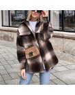 Vintage women 2019 z długim rękawem płaszcze wełniane moda damska gruby płaszcz w kratę kobieta streetwear eleganckie dziewczyny
