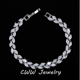 CWWZircons nowy modny 2019 cyrkonia biżuteria kolor srebrny liść urok CZ kryształowe kobiece bransoletki Bangles dla kobiet CB06