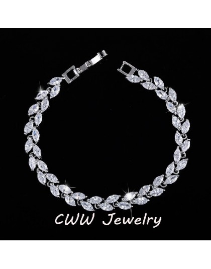 CWWZircons nowy modny 2019 cyrkonia biżuteria kolor srebrny liść urok CZ kryształowe kobiece bransoletki Bangles dla kobiet CB06