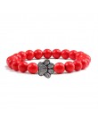 Naturalny matowy czarny lawa wulkaniczny kamień Paw Print Charm bransoletka Homme Femme pamiątkowa biżuteria z motywem zwierząt 