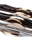 Amorcome metalowy pasek Charm skórzane bransoletki dla kobiet modny Boho pleciona lina szeroki wielowarstwowy Wrap bransoletka d