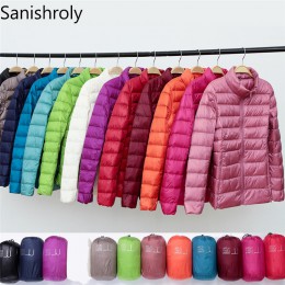 Sanishroly 2018 nowa jesienno-zimowa kobiety cienka biała kurtka puchowa Parka kobiet ultralekki żakiet krótkie topy Plus rozmia
