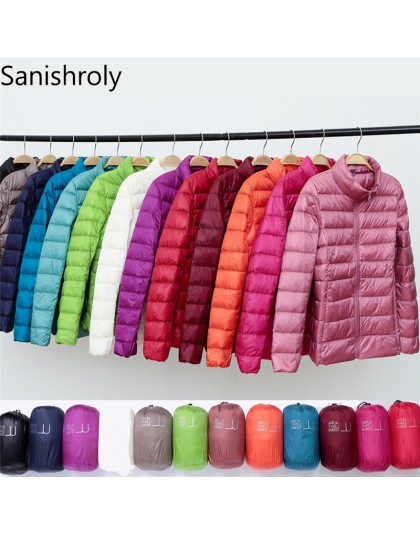 Sanishroly 2018 nowa jesienno-zimowa kobiety cienka biała kurtka puchowa Parka kobiet ultralekki żakiet krótkie topy Plus rozmia