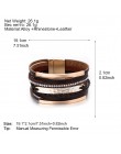 Amorcome metalowy pasek Charm skórzane bransoletki dla kobiet modny Boho pleciona lina szeroki wielowarstwowy Wrap bransoletka d