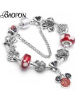 Srebrny Mickey Minnie Charm bransoletki z ładnym Marano koraliki Fit oryginalny grzywny bransoletka dla dzieci specjalny prezent