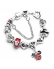 Srebrny Mickey Minnie Charm bransoletki z ładnym Marano koraliki Fit oryginalny grzywny bransoletka dla dzieci specjalny prezent