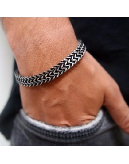 Vnox Vintage fajny podwójny łańcuszek bransoletki dla mężczyzn ze stali nierdzewnej Punk Cubic Chain męski Pulseira
