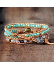 Najwyższej jakości bransoletki damskie naturalny opal kamień Rhinestone 3 rzędy skórzana bransoletka Wrap fantazyjne Femme brans