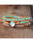 Najwyższej jakości bransoletki damskie naturalny opal kamień Rhinestone 3 rzędy skórzana bransoletka Wrap fantazyjne Femme brans