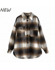 Vintage women 2019 z długim rękawem płaszcze wełniane moda damska gruby płaszcz w kratę kobieta streetwear eleganckie dziewczyny