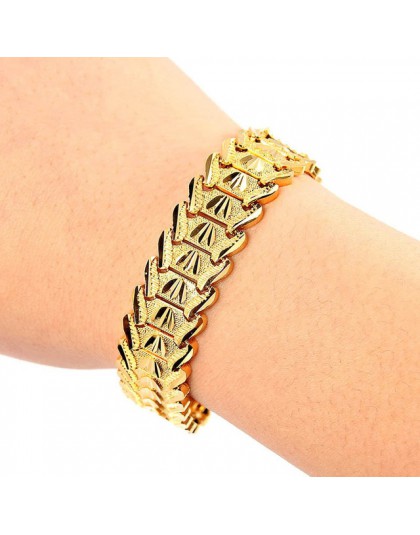 Trendy Plated 24K złota Multi shape Punk bransoletka Curb kubański łańcuch złoty kolor bransoletki dla kobiet mężczyzn biżuteria