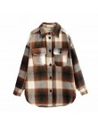 Vintage women 2019 z długim rękawem płaszcze wełniane moda damska gruby płaszcz w kratę kobieta streetwear eleganckie dziewczyny