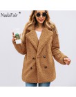 Nadafair Casual pluszowy płaszcz zimowy polar Plus rozmiar ciepły gruby kurtka ze sztucznego futra płaszcz kobiety kieszenie plu