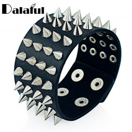 Unikalne cztery wiersz Cuspidal kolce nit Stud szeroki mankiet skórzany Punk w stylu gothic rock Unisex bransoletka biżuteria br