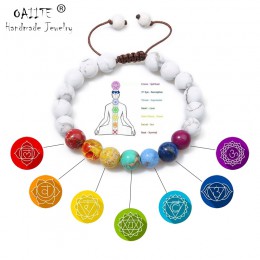 OAIITE Trendy 7 Chakra okrągły zroszony kamień naturalny bransoletka dla kobiet mężczyzn Healing Balance Therapy joga biżuteria 