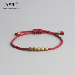 AMIU Handmade tybetański miedziany koralik Lucky Rope bransoletka i bransoletki dla kobiet mężczyzn nici woskowe bransoletki