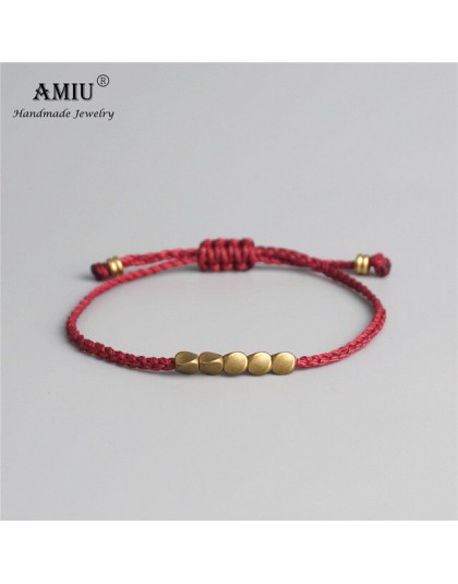 AMIU Handmade tybetański miedziany koralik Lucky Rope bransoletka i bransoletki dla kobiet mężczyzn nici woskowe bransoletki