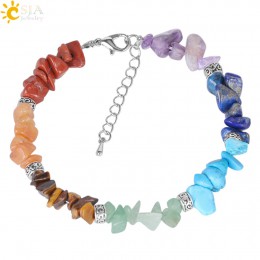 CSJA 7 Chakra Reiki bransoletki damskie Chain Link karabińczyk Healing Balance naturalny Chip kamień koraliki medytacja Rainbow 