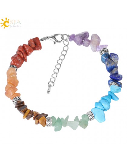 CSJA 7 Chakra Reiki bransoletki damskie Chain Link karabińczyk Healing Balance naturalny Chip kamień koraliki medytacja Rainbow 