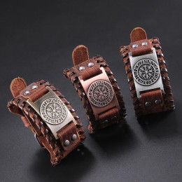 Skyrim Vintage Viking kompas skórzana bransoletka dla człowieka Nordic Runes Odin Symbol Wrap bransoletka prezent akcesoria biżu