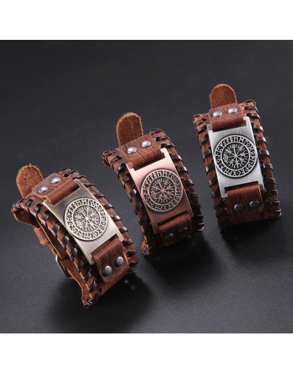 Skyrim Vintage Viking kompas skórzana bransoletka dla człowieka Nordic Runes Odin Symbol Wrap bransoletka prezent akcesoria biżu