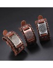 Skyrim Vintage Viking kompas skórzana bransoletka dla człowieka Nordic Runes Odin Symbol Wrap bransoletka prezent akcesoria biżu